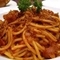 Okonomiyaki pasta with tomato sauce and cheese